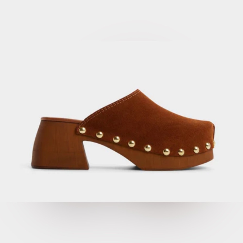 Aldo Brown Suede Studded Clog Mules